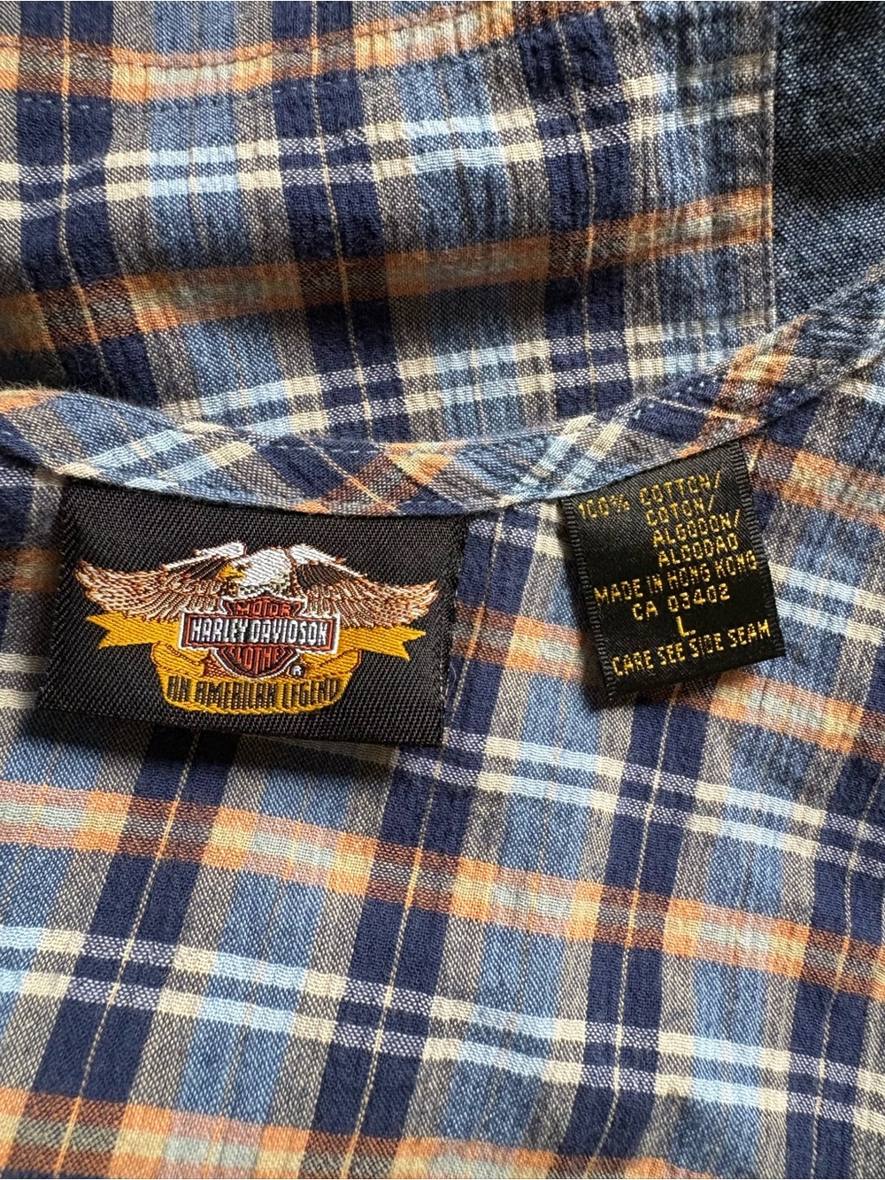 VTG 90s Harley Davidson 100% Cotton Plaid Denim Cropped Vest Top Pearl Snaps L - Picture 5 of 11